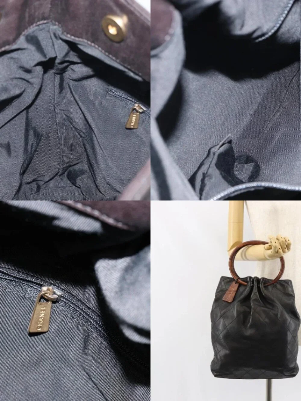 CHANEL Matelasse Hand Bag Leather Black Gold CC Auth ka1043